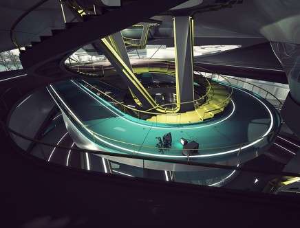 Yaohua WANG, "Amsterdam Workplace VI." View from Knowledge archive down to VFX work space.
