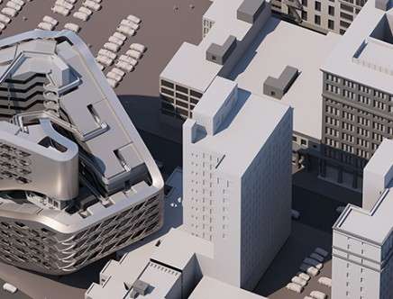 Spike LIU & Mark A. SANTA INES, "Eccentric Housing." Rendering.