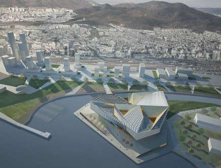 IwamotoScott architecture, "Trifold Madang." Aerial.