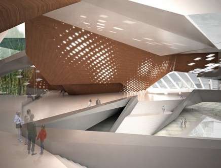 IwamotoScott architecture, "Trifold Madang." Interior.