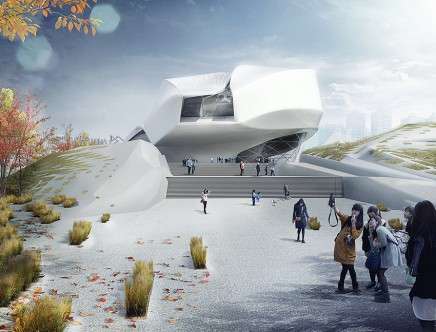 Patrick Tighe Architecture, "Taichung City Cultural Center." View from the park.