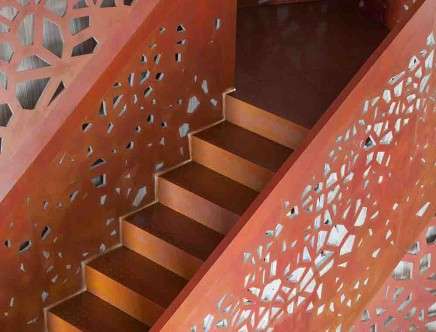Arup, "Villa Mallorca." Copper staircase, detail. © Quintin Lake Photography.