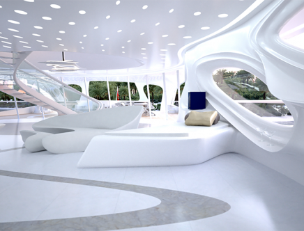 Zaha Hadid Design, "Superyacht for Blohm+Voss." Main deck, interior.