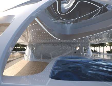 Zaha Hadid Design, "Superyacht for Blohm+Voss." Close up of pool, 90m.