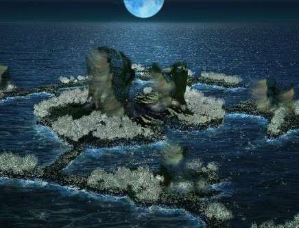 Charlie BARNARD, "Floating Utopia." The island by night.