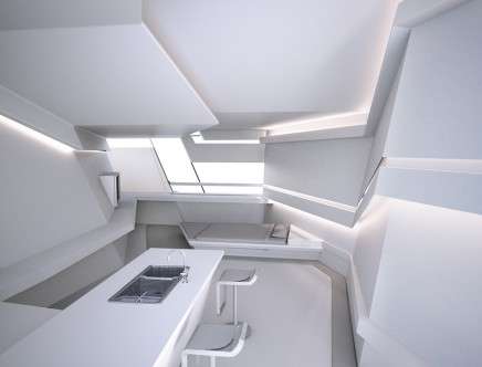 Brett Dong Ha LEE, "Shifting Hybrids: Transformations for a New Hotel and Residential Building in TriBeCa, NYC." Hotel interior.