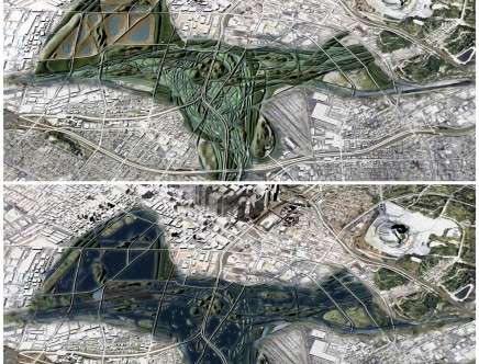 Tanzil Idmam SHAFIQUE, "Lagoonous Assemblage." Rendering, dry season versus wet season.