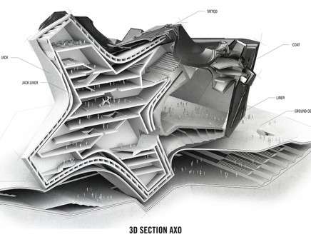 Michael KIPFER & Eric WONG, "Misfit Objects: Fat Guy in a Little Coat." 3-D Section/Axonometric.