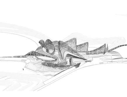 Thomas HOPKINS, "Dubai's Amphitheatre & Camel Track: An Environmental Exuberance." Perspective drawing.