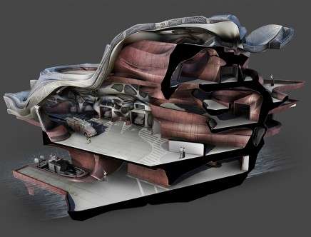 Danny KARAS, "M&N." Cutaway rendering, interior.