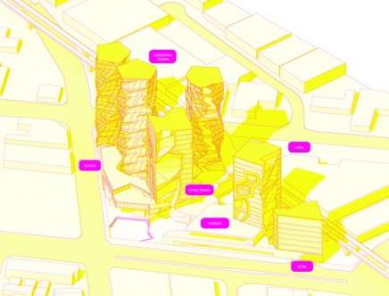Nicholas AUGER & Jonathan GORDER, "X-Point City." Site axonometric.