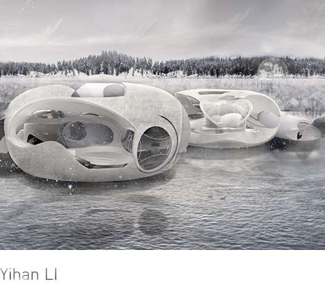 Yihan LI, "Architectural Timepiece." Exterior rendering.