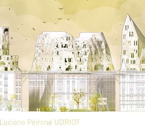 Luciano Peirone UDRIOT, "Stockholm Roofscape Revisited." Northeast elevation of housing blocks.