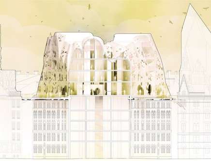 Luciano Peirone UDRIOT, "Stockholm Roofscape Revisited." Housing block Vakteln, cross-section.