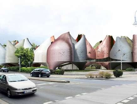 Young & Ayata, "Vessel Collective." Bauhaus Museum, Corner-view rendering.