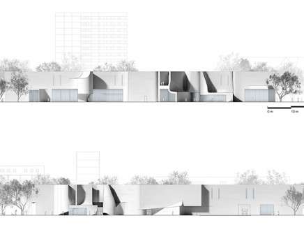 Preliminary Research Office, "Bulging Wall(s): Bauhaus Museum Dessau." Elevations.
